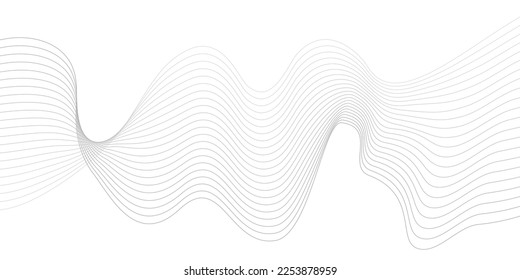 Undulate Grey Wave Swirl, frequency sound wave, twisted curve lines with blend effect. Technology, data science, geometric border pattern. Isolated on white background. Vector illustration.