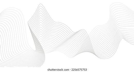 Undulate Grey Wave Swirl, frequency sound wave, twisted curve lines with blend effect. Technology, data science, geometric border pattern. Isolated on white background. Vector illustration.