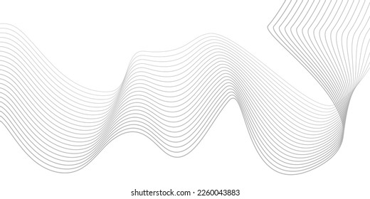 Undulate Grey Wave Swirl, frequency sound wave, twisted curve lines with blend effect. Technology, data science, geometric border. Isolated on white background. Vector illustration.