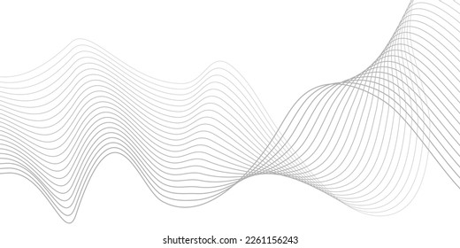 Undulate Grey Wave Swirl, frequency sound wave, twisted curve lines with blend effect. Technology, data science, geometric border. Isolated on white background. Vector illustration.
