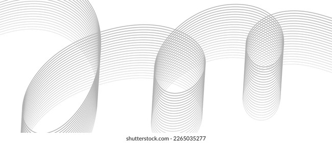 Undulate Grey Wave Swirl, frequency sound wave, twisted curve lines with blend effect. Technology, data science, geometric border. Isolated on white background. Vector illustration.