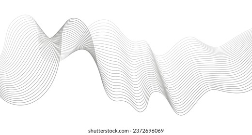 Undulate Grey Wave Swirl, frequency sound wave, twisted curve lines with blend effect. Technology, data science, geometric border. Isolated on white background. Vector illustration.