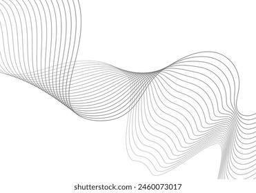 Undulate Grey Wave Swirl, frequency sound wave, twisted curve lines with blend effect. Technology, data science, geometric border. Isolated on white background. Vector illustration.