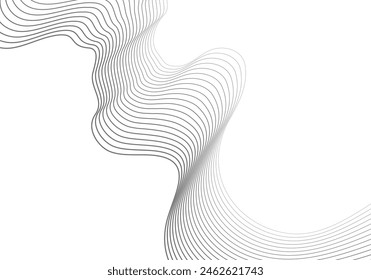 Undulate Grey Wave Swirl, frequency sound wave, twisted curve lines with blend effect. Technology, data science, geometric border. Isolated on white background. Vector illustration.