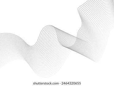 Undulate Grey Wave Swirl, frequency sound wave, twisted curve lines with blend effect. Technology, data science, geometric border. Isolated on white background. Vector illustration.