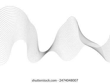 Undulate Grey Wave Swirl, frequency sound wave, twisted curve lines with blend effect. Technology, data science, geometric border. Isolated on white background. Vector illustration.