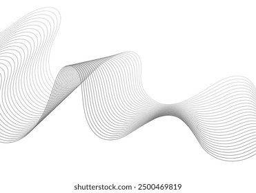 Onda gris ondulada, onda de sonido de frecuencia, líneas de curva trenzadas con efecto de mezcla. Tecnología, ciencia de datos, borde geométrico. Aislado sobre fondo blanco. Ilustración vectorial.