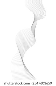 Undulate Grey Wave Swirl, frequency sound wave, twisted curve lines with blend effect. Technology, data science, geometric border. Isolated on white background. Vector illustration.