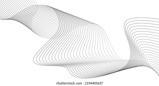 Graue Wellen ohne Duldung, Frequenzwellen, geschwungene Kurven mit Blend-Effekt. Technologie, Datenwissenschaft, Geometrisches Grenzmuster. Einzeln auf weißem Hintergrund. Vektorgrafik.