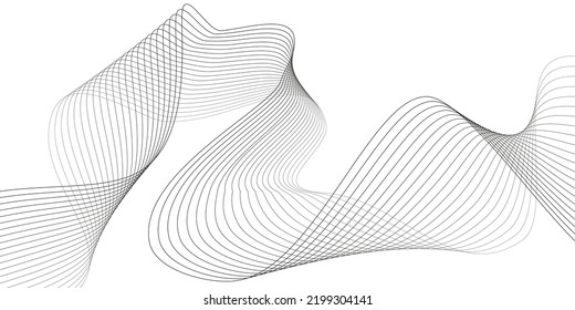 Undulate Grey Wave Swirl, Frequency Sound Wave, Twisted Curve Lines with Blend Effect. Technology, Data Science, Geometric Border Pattern. Isolated on White Background. Vector Illustration.