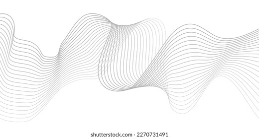 Undulate Grey Wave Swirl, frequency sound wave, twisted curve lines with blend effect. Technology, data science, geometric border. Isolated on white background. Vector illustration.