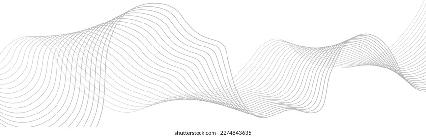 Undulate Grey Wave Swirl, frequency sound wave, twisted curve lines with blend effect. Technology, data science, geometric border. Isolated on white background. Vector illustration.