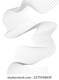 Undulate Grey Wave Swirl, frequency sound wave, twisted curve lines with blend effect. Technology, data science, geometric border. Isolated on white background. Vector illustration.