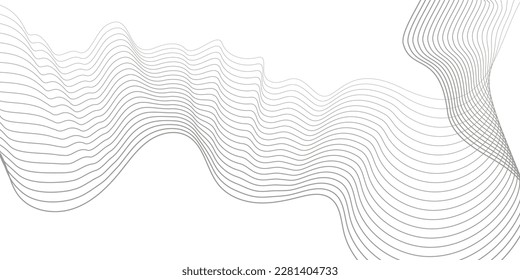 Undulate Grey Wave Swirl, frequency sound wave, twisted curve lines with blend effect. Technology, data science, geometric border. Isolated on white background. Vector illustration.