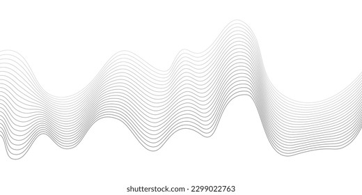 Undulate Grey Wave Swirl, frequency sound wave, twisted curve lines with blend effect. Technology, data science, geometric border. Isolated on white background. Vector illustration.