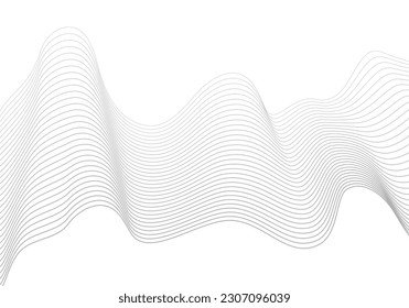 Undulate Grey Wave Swirl, frequency sound wave, twisted curve lines with blend effect. Technology, data science, geometric border. Isolated on white background. Vector illustration.