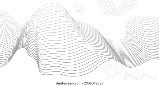 Undulate Grey Wave Swirl, frequency sound wave, twisted curve lines with blend effect. Technology, data science, geometric border. Isolated on white background. Vector illustration.