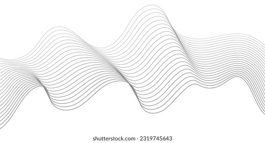 Undulate Grey Wave Swirl, frequency sound wave, twisted curve lines with blend effect. Technology, data science, geometric border pattern. Isolated on white background. Vector illustration.