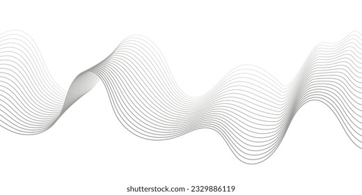 Undulate Grey Wave Swirl, frequency sound wave, twisted curve lines with blend effect. Technology, data science, geometric border. Isolated on white background. Vector illustration.