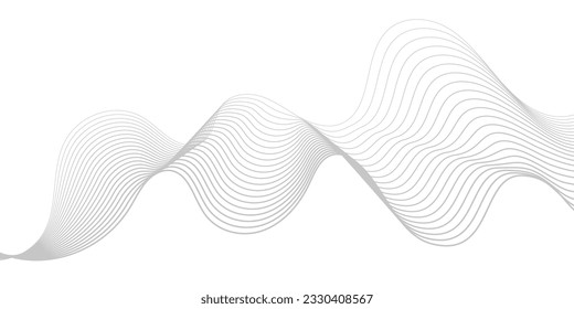 Giro ondulado de onda gris, onda de sonido de frecuencia, líneas de curva retorcidas con efecto de mezcla. Tecnología, ciencia de datos, patrón de borde geométrico. Aislado sobre fondo blanco. Ilustración vectorial.