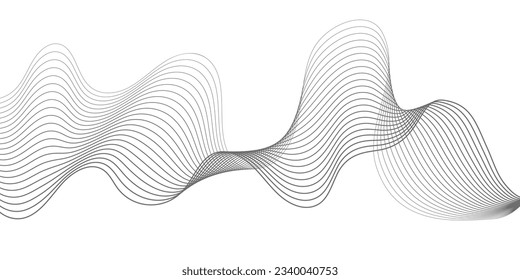 Undulate Grey Wave Swirl, frequency sound wave, twisted curve lines with blend effect. Technology, data science, geometric border pattern. Isolated on white background. Vector illustration.