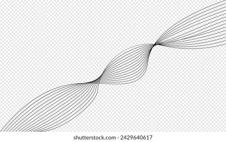 Undulate Grey Wave Swirl, frequency sound wave, twisted curve lines with blend effect. Technology, data science, geometric border. Isolated on white background. Vector illustration.