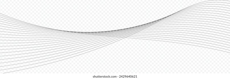 Undulate Grey Wave Swirl, frequency sound wave, twisted curve lines with blend effect. Technology, data science, geometric border. Isolated on white background. Vector illustration.
