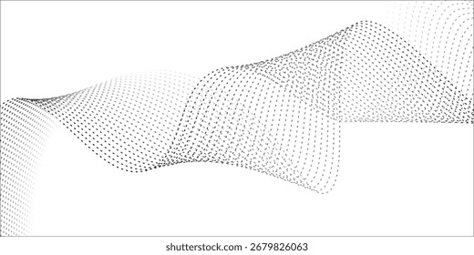 Onda gris ondulada, onda de sonido de frecuencia, líneas de curva trenzadas con efecto de mezcla. Tecnología, ciencia de datos, borde geométrico. Aislado en blanco 