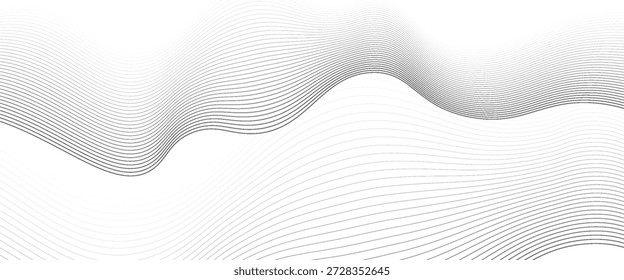 Onda gris ondulada, onda de sonido de frecuencia, líneas de curva trenzadas con efecto de mezcla. Tecnología, ciencia de datos, borde geométrico. Aislado sobre fondo blanco. Ilustración vectorial.