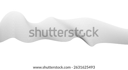 Undulate Grey Wave Swirl, frequency sound wave, twisted curve lines with blend effect. Technology, data science, geometric border. Isolated on white background. Vector illustration.