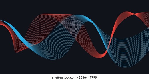 Undulater Minzkorallenwirbel. Verdrehte Kurvenlinien mit Überblendungseffekt. Banner, Plakatwellen Design der Frequenz-Schallwelle, Technologie-Hintergrund, Vektor