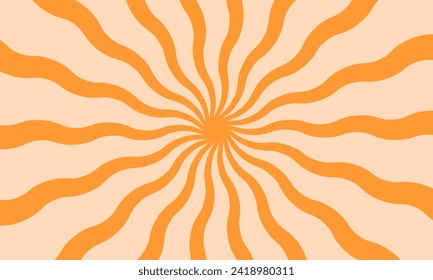 Undulate orange radial stripes background. Explosion, speed, flash or surprise comic styled effect. Sun, sunburst, starburst, sunshine, sunlight wallpaper. Pop art banner. Vector flat illustration