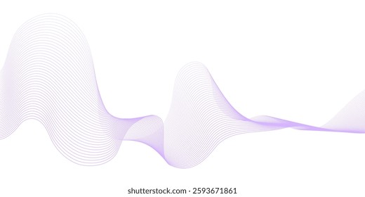 Undulate Purple Wave Swirl, frequency sound wave, twisted curve lines with blend effect. Technology, data science, geometric border. Isolated on white background. Vector illustration.
