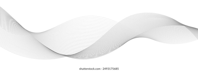 Undulate soundwave swirl, frequency twisted lines, dynamic motion. Monochrome gray wave, isolated vector design on white background