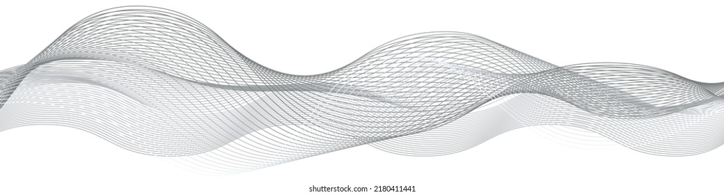 Undulate Swirl Wave Swoosh. Gray Twisted Curve Lines. Fractal Frequency Soundwave. Isolated On White Background. Vector Illustration