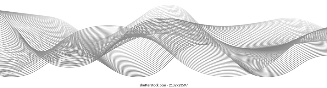 Undulate swirl wave swoosh. Gray twisted curve lines. Fractal frequency soundwave. Isolated on white background. Vector illustration