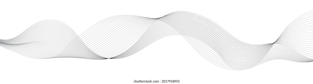 Undulate wave lines; frequency sound waves. Fractal digital curves, gray swirl on white background. Vector illustration