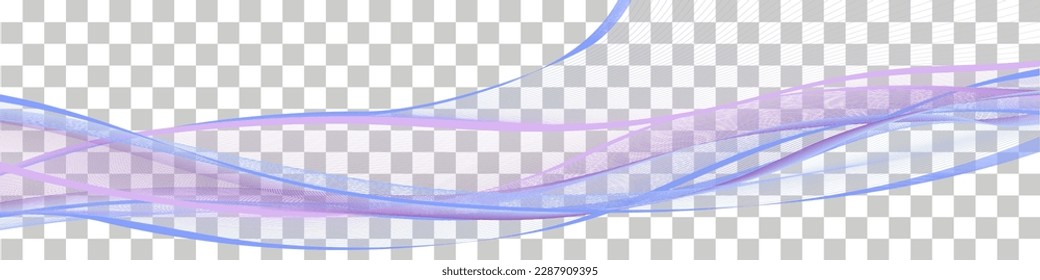 Undulate wave swirl swoosh, air wind veil, transparent. Dynamic twisted lines, purple and blue color flow.  Isolated design element, abstract vector illustration