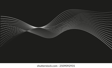 Linhas brancas não duladas com efeito de mesclagem. Fundo de fita trançada, curva de ondas sonoras de frequência , Tecnologia de dados geométricos ilustração científica. Onda isolada espirala em fundo preto. Png eps vetorial