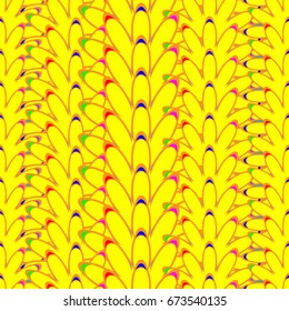 Undulated abstract seamless texture with overlapped abstract flowers. Dominant color is yellow.