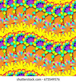 Undulated abstract seamless texture with overlapped abstract flowers. Dominant color is orange.