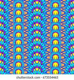 Undulated abstract seamless texture with overlapped abstract flowers on orange background. 