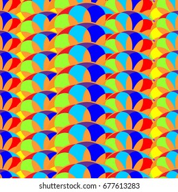 Undulated abstract seamless texture with overlapped abstract flowers. 