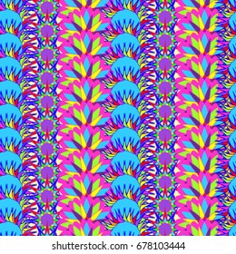 Undulated abstract seamless texture with overlapped abstract flowers. Dominant color is azure and pink.