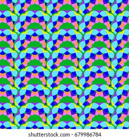 Undulated abstract seamless texture with overlapped abstract flowers. Dominant color is azure.