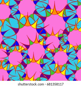 Undulated abstract seamless texture with overlapped abstract flowers on azure background. 