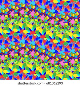 Undulated abstract seamless texture with overlapped abstract flowers. All the colors of the rainbow