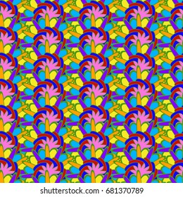 Undulated abstract seamless texture with overlapped abstract flowers.All the colors of the rainbow.