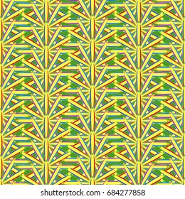 Undulated abstract seamless texture with overlapped abstract flowers on green background. 