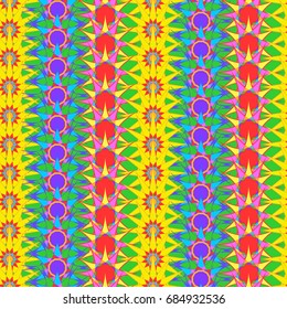 Undulated abstract seamless texture with overlapped abstract flowers on green background. 